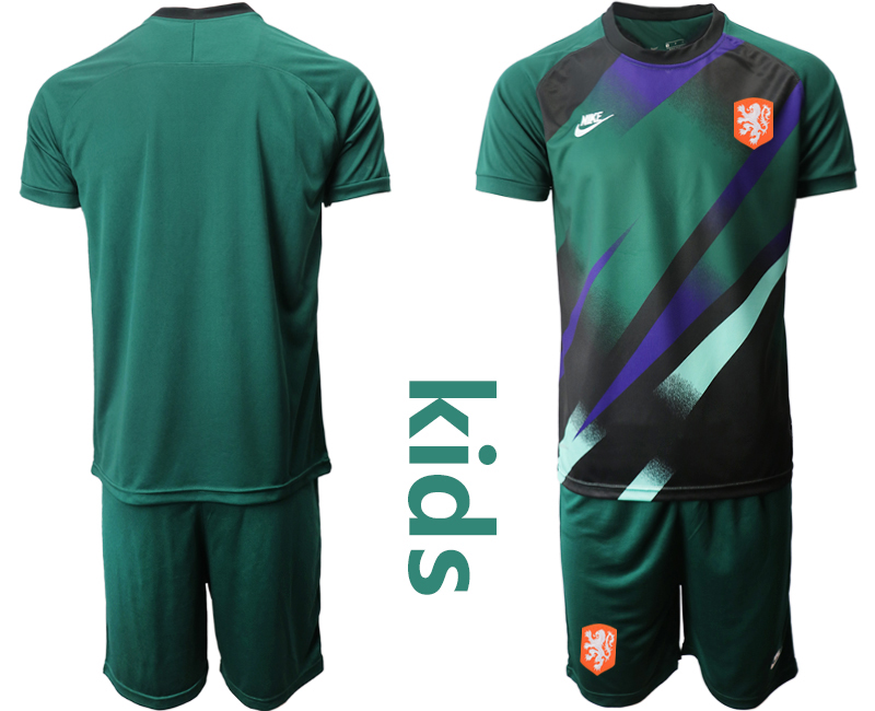 Cheap 2021 European Cup Netherlands Dark green Youth goalkeeper soccer jerseys